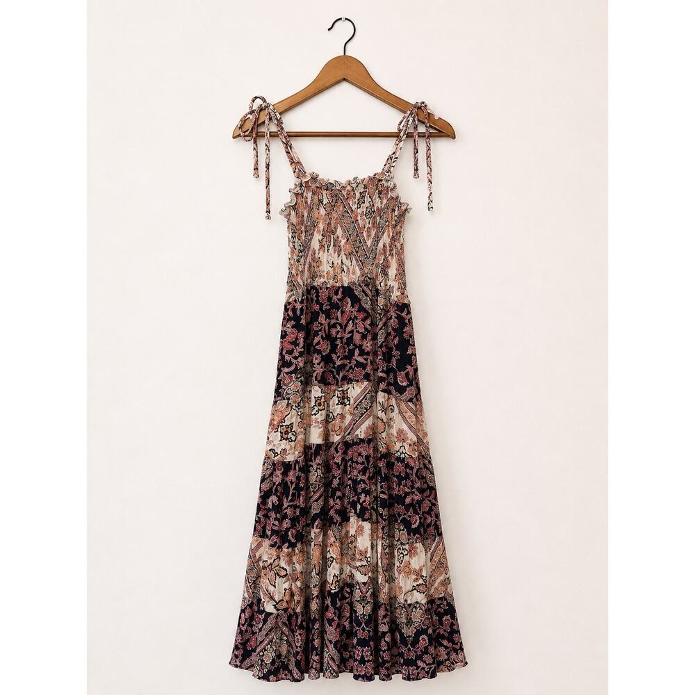 Anthropologie Abel The Label Boho Patchwork Smocked Maxi Dress Sz S Hippie - Picture 2 of 4